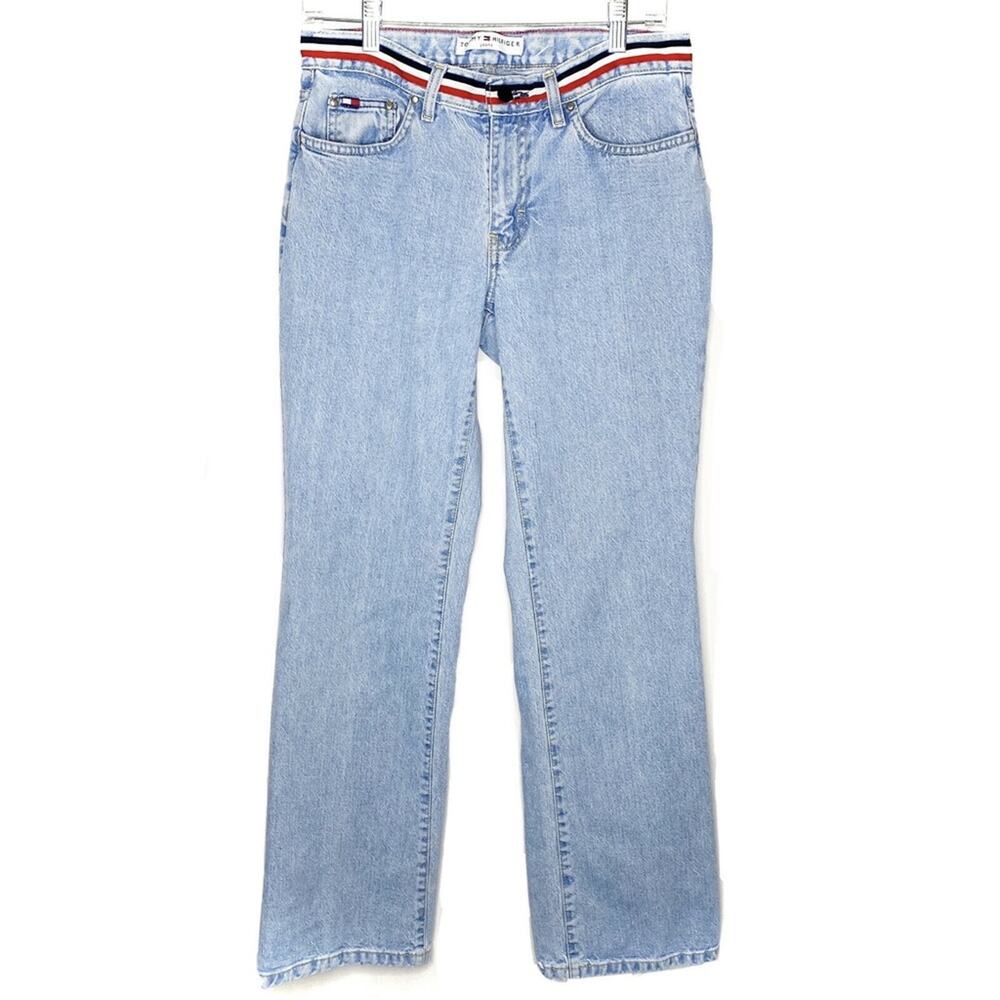 Vintage Tommy Hilfiger American Flag Belt Light Wash Denim Jeans